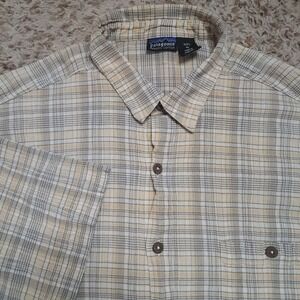 Patagonia Yellow Gray Plaid Mens XL Short Sleeve Button Up Seersucker Shirt